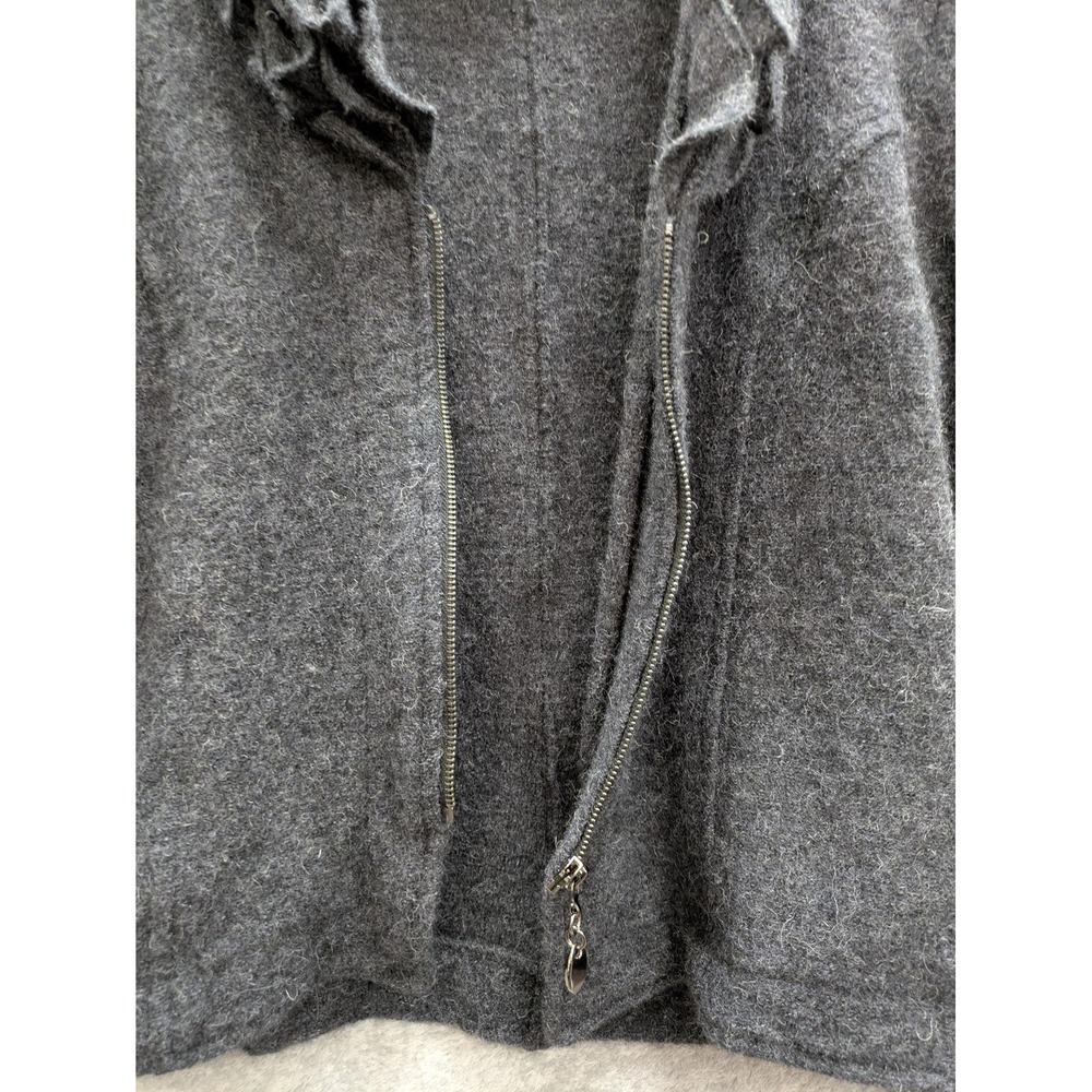 Tweeds Jacket Womens PL Gray Boiled Wool Ruffle Collar Full Zip Knit Short - Picture 2 of 8